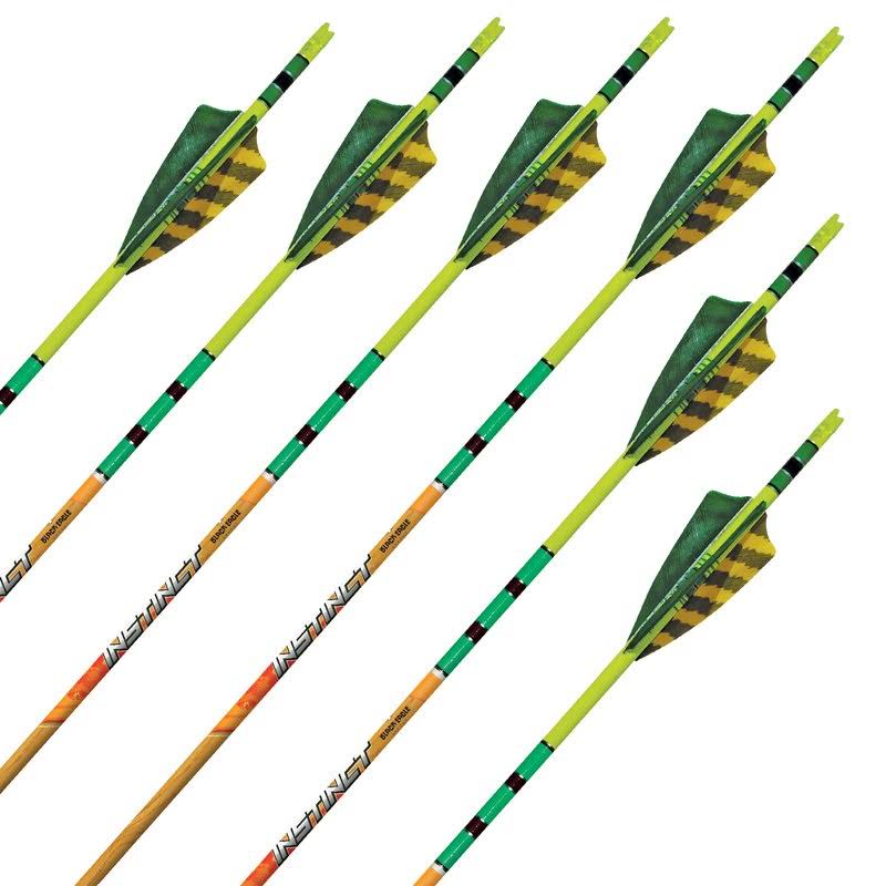 Black Eagle Instinct Traditional Arrows .005 500 Green-Yellow Feathers 6 pk.