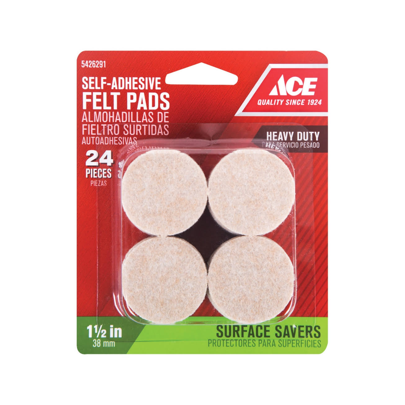 Ace Felt Pad - 1 1/2in, Round, Self Adhesive