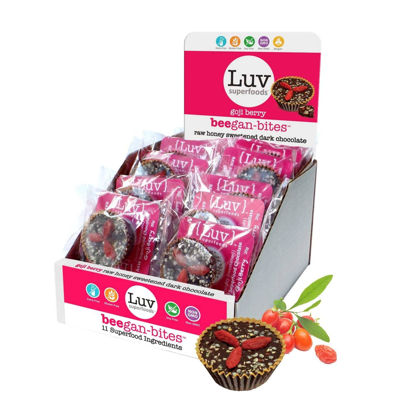 Luv Super Foods Raw Honey Bee Gan Bites Goji Berry Sweetened Dark Chocolate - 20 Grams - Westerly Natural Market - Delivered by Mercato