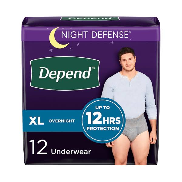 Depend Night Defense Incontinence Underwear For Men, Overnight, Disposable, Extra-Large, 12 Count (Pack of 2) (Packaging May Vary)