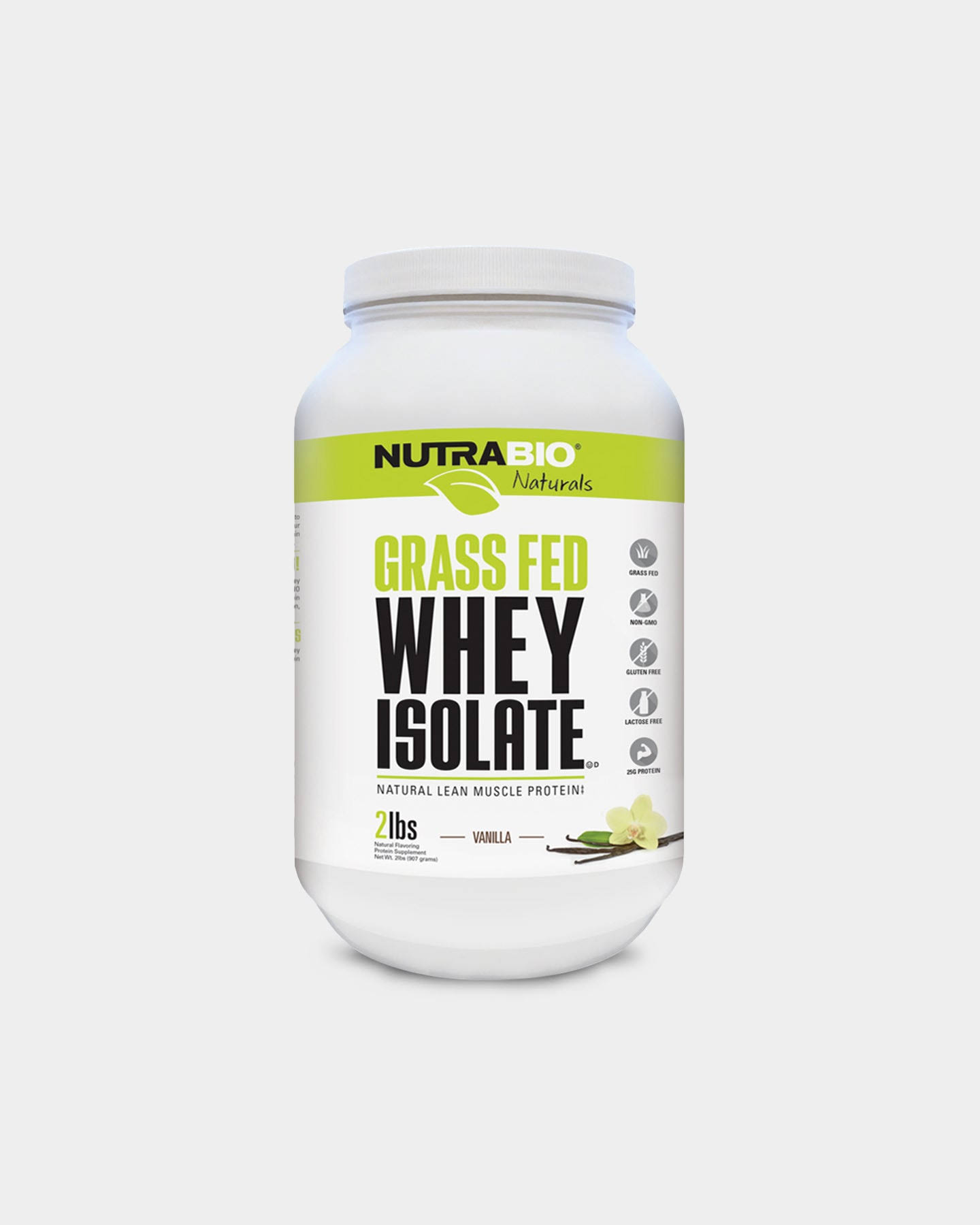 NutraBio Natural 100% Whey Protein Isolate - Vanilla, 2lb