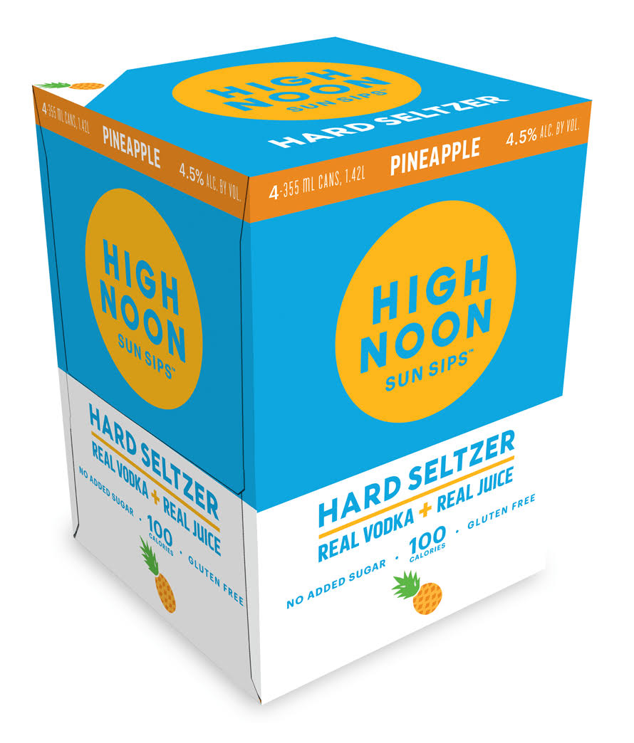 High Noon Sun Sips Vodka & Soda, Pineapple - 4 pack, 355 ml cans