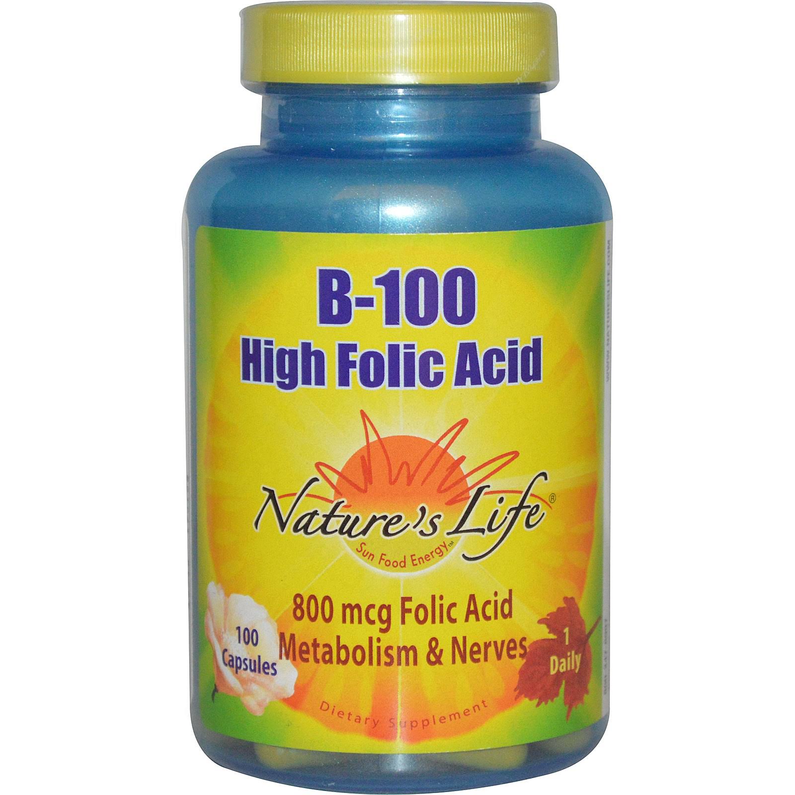 Natures Life B 100 High Folic Acid Capsules - 100ct