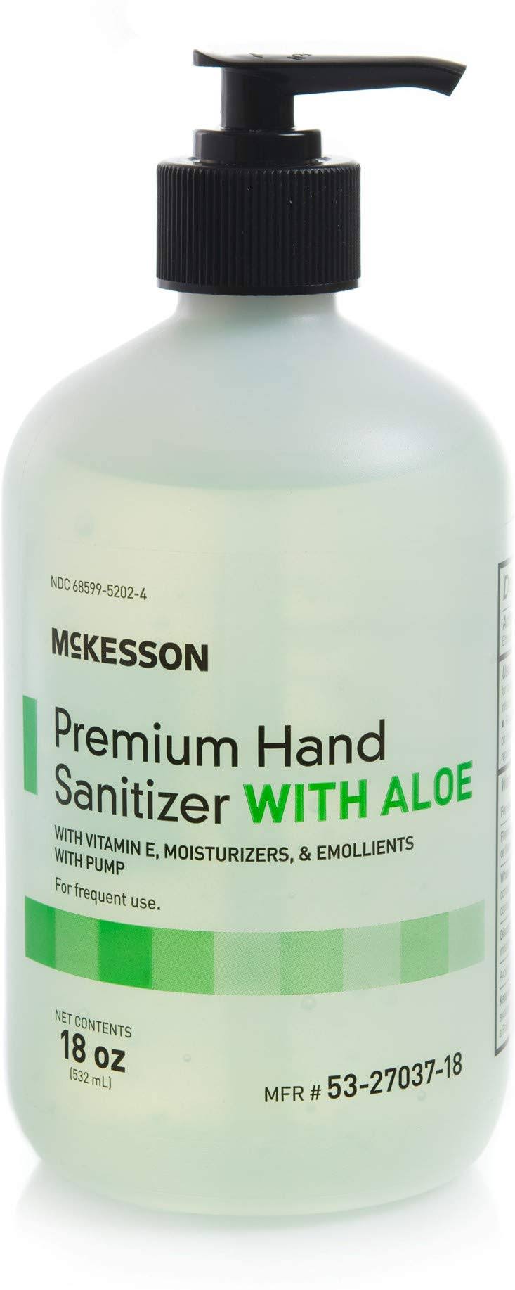 McKesson Hand Sanitizer with Aloe Premium Ethanol Gel Pump Bottle, 18 oz