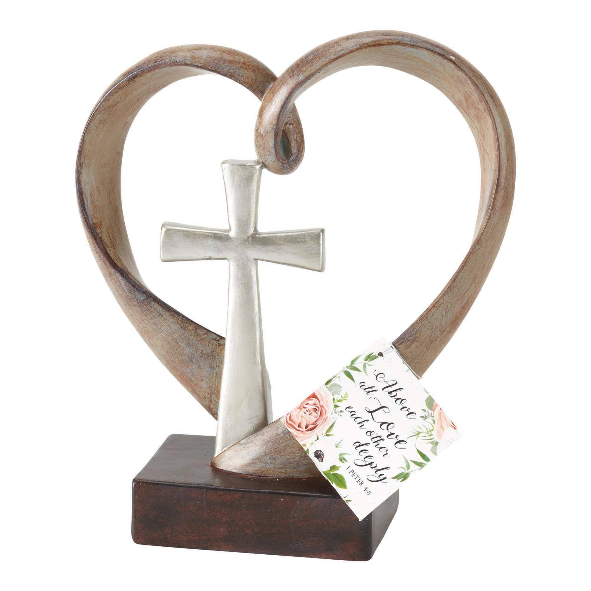Dicksons Love Each Other Silver Cross 4 x 8 Inch Resin Stone Tabletop Cross