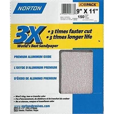 Norton 2627 9 x 11 in. 3X P150B Aluminum Oxide Sand Paper - Pack of 100