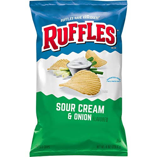 Ruffles Potato Chips, Sour Cream & Onion, 8oz Bag