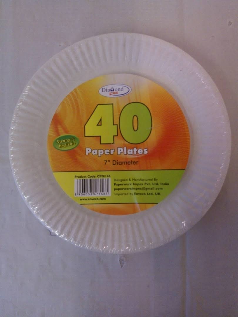40 Paper Party Plates. Strong & Hygienic. 7'' Diameter. BBQ, Parties, birthdays.