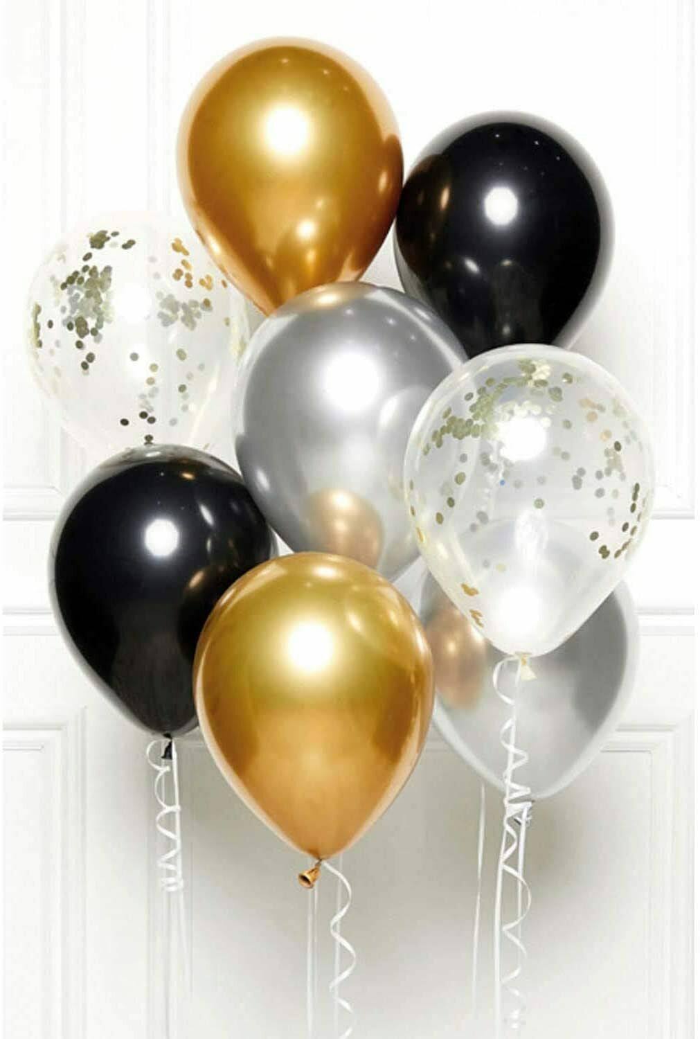 8pc Black/Gold/Silver Balloon Kit