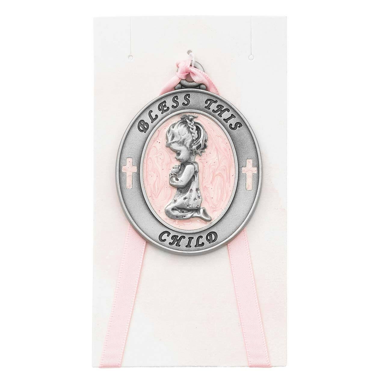 Pink Pearl Pray Girl Crib Medal