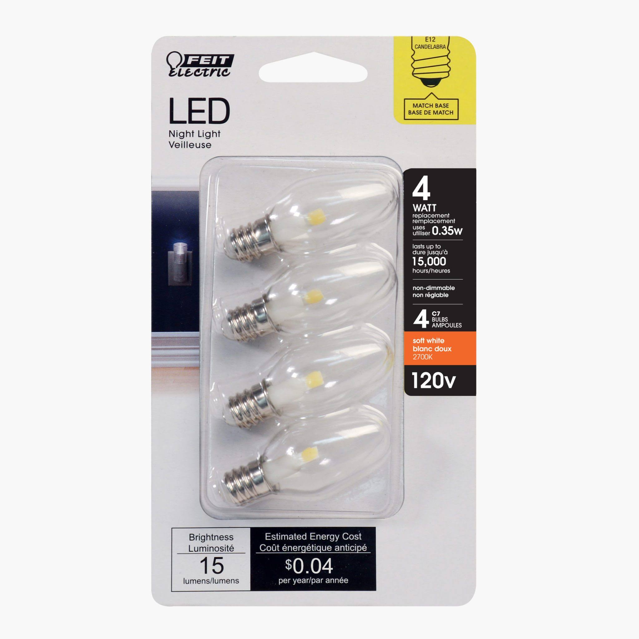 Feit Electric Light Bulbs, LED, Night Light, Soft White, 0.35 Watts, 4 Pack - 4 light bulbs