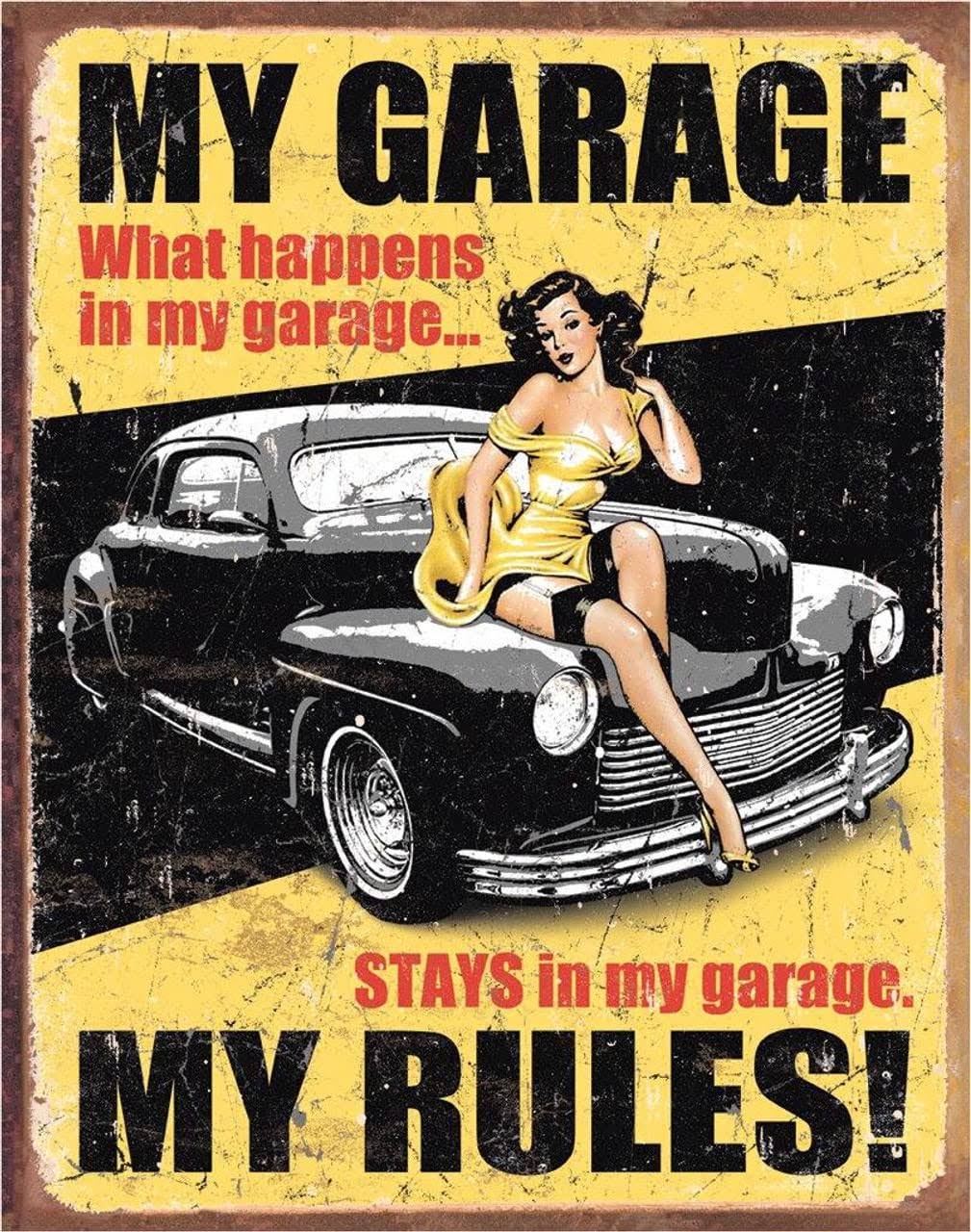 Desperate Enterprises Legends - My Garage My Rules Tin Sign - Nostalgic Vintage Metal Wall Decor - Made in USA