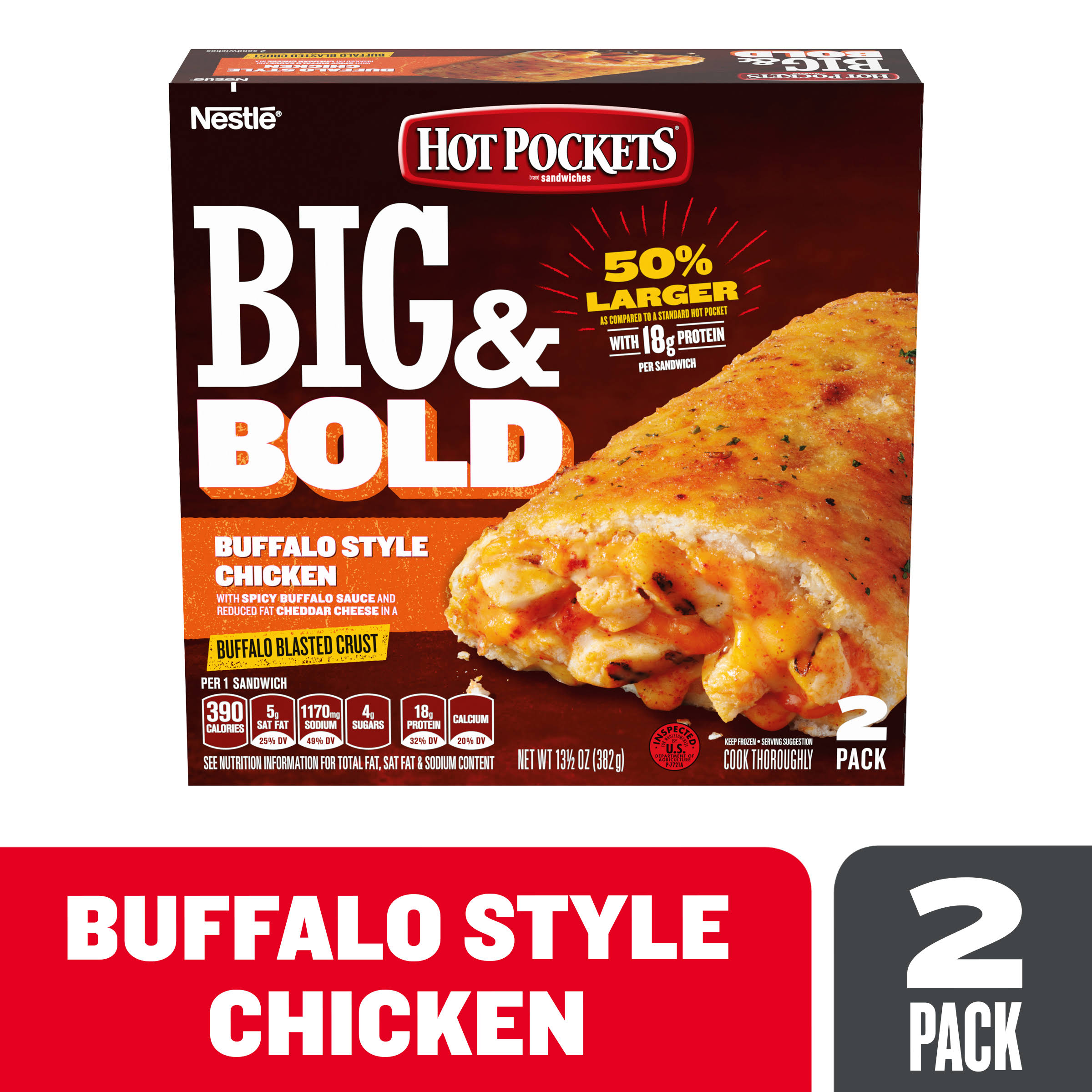 Hot Pockets Sandwiches, Buffalo Style Chicken, Big & Bold, 2 Pack - 2 sandwiches, 13.5 oz