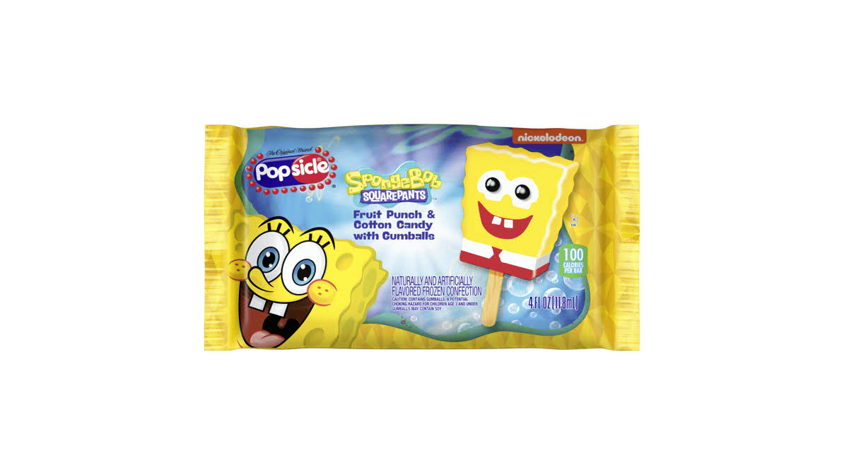 Popsicle Spongebob Squarepants Bar - Fruit Punch & Cotton Candy, 4oz