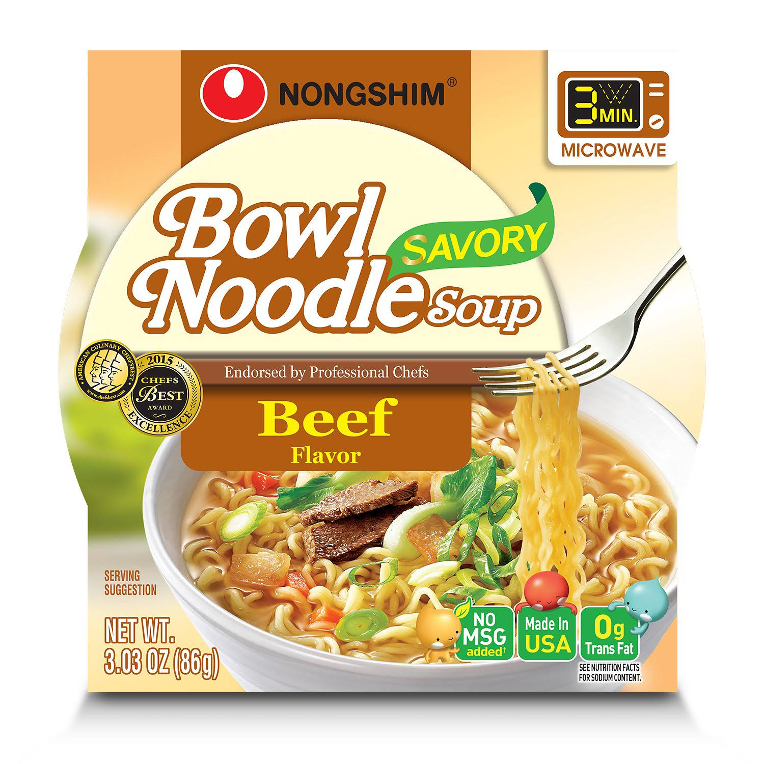Nongshim Savory Bowl Noodle Soup - Beef Flavor, 3.03oz