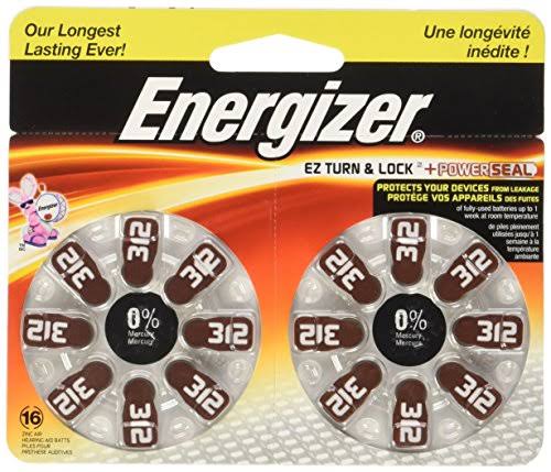 Energizer EZ Turn and Lock Hearing Aid Battery - Size 312, 16pk, Zero Mercury