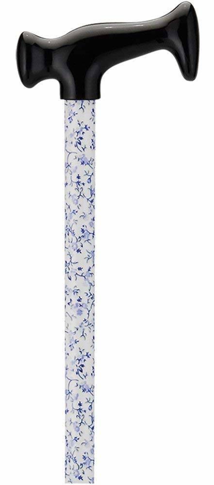 Nova T-Grip Designer Cane - White with Blue Flowers