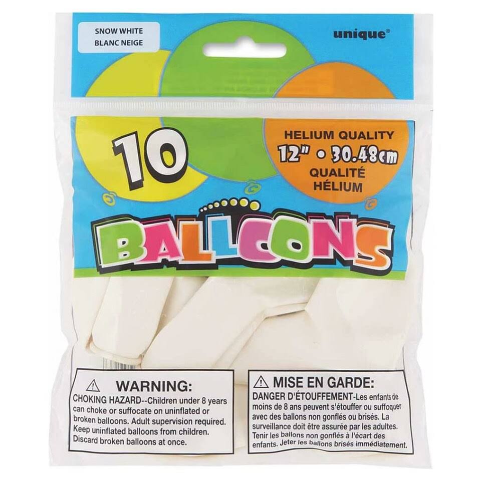Unique Latex White Balloon - White, 30cm, 10ct