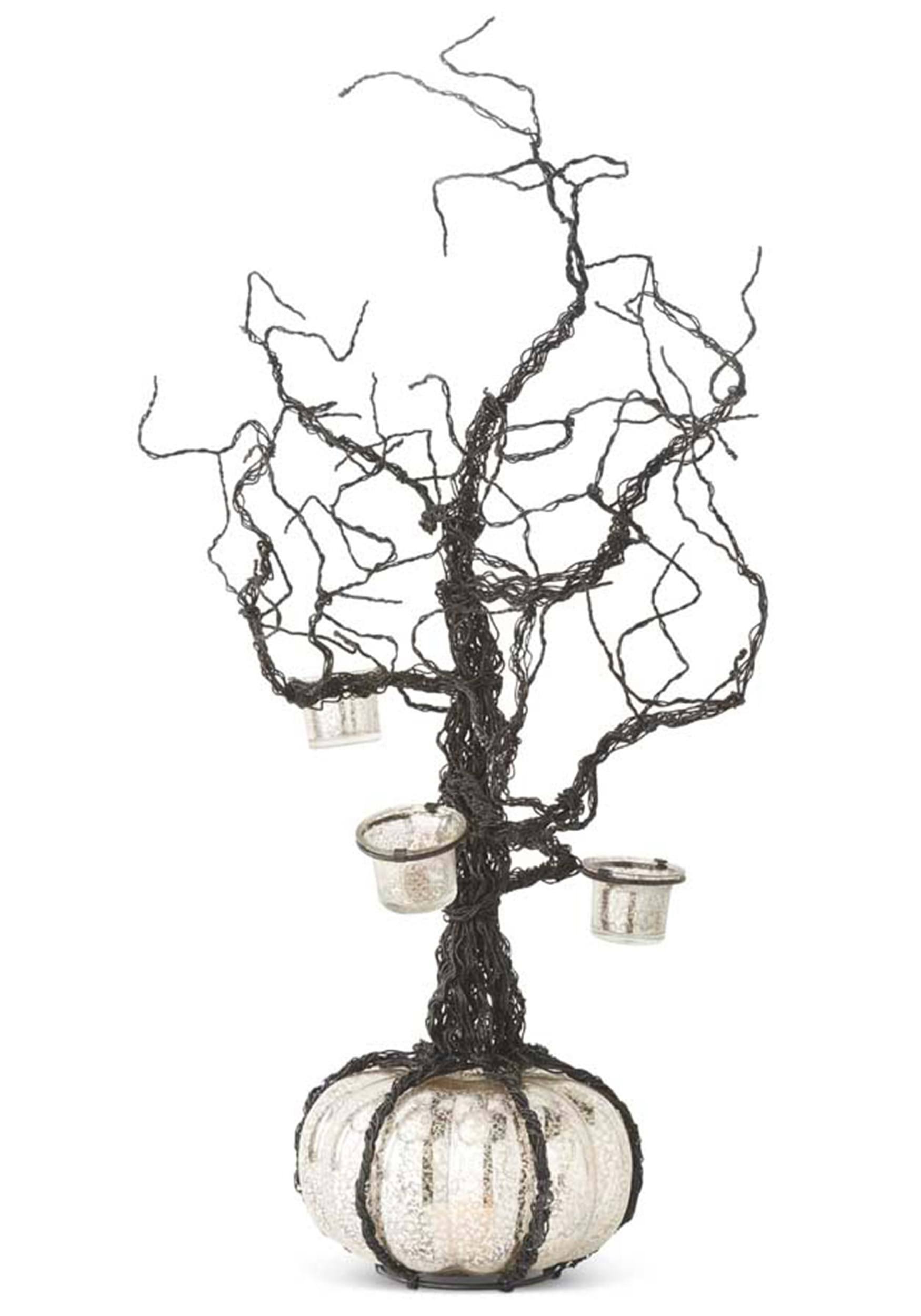 28" Black Wire Votive Tree with LED Mercury Pumpkin Base | Adult | Unisex | Black/Transparent | One-Size | K&K Interiors