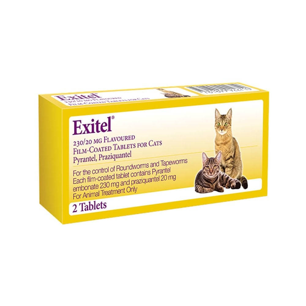 Exitel Film Coated Tablets for Cats for the Control of Roundworms and Tapeworms - 2 Tablets