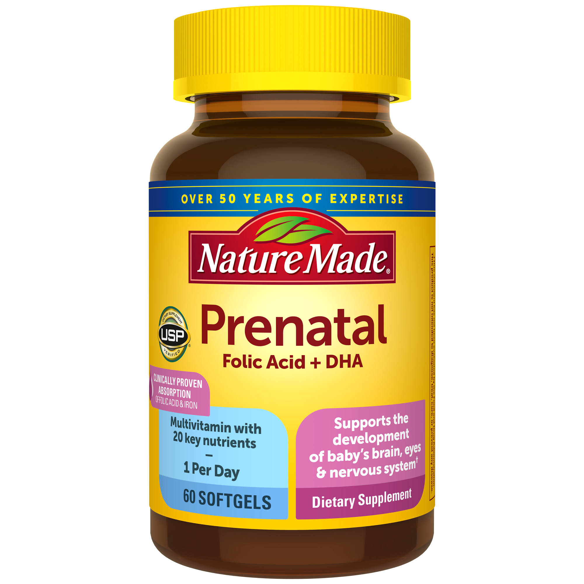 Nature Made Prenatal Plus Dha Dietary Supplement - 60 Liquid Softgels, 200mg