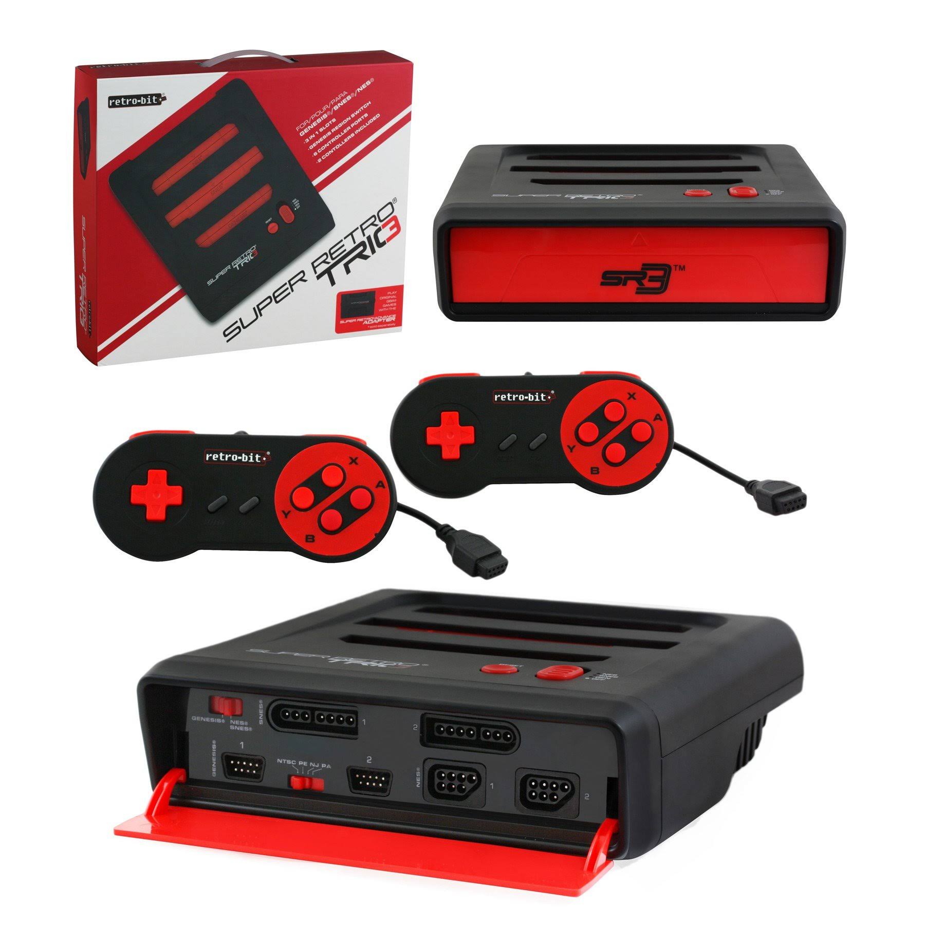 Retro-Bit Super RetroTrio Console - NES SNES Genesis 3 in 1 System, Red and Black