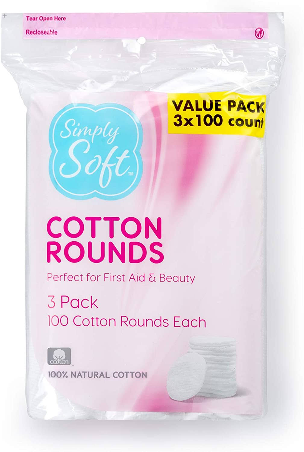 Simply Soft Cotton Rounds 100% Cotton Absorbent and Textured Cotton Pads Are Lint Free 300 Count