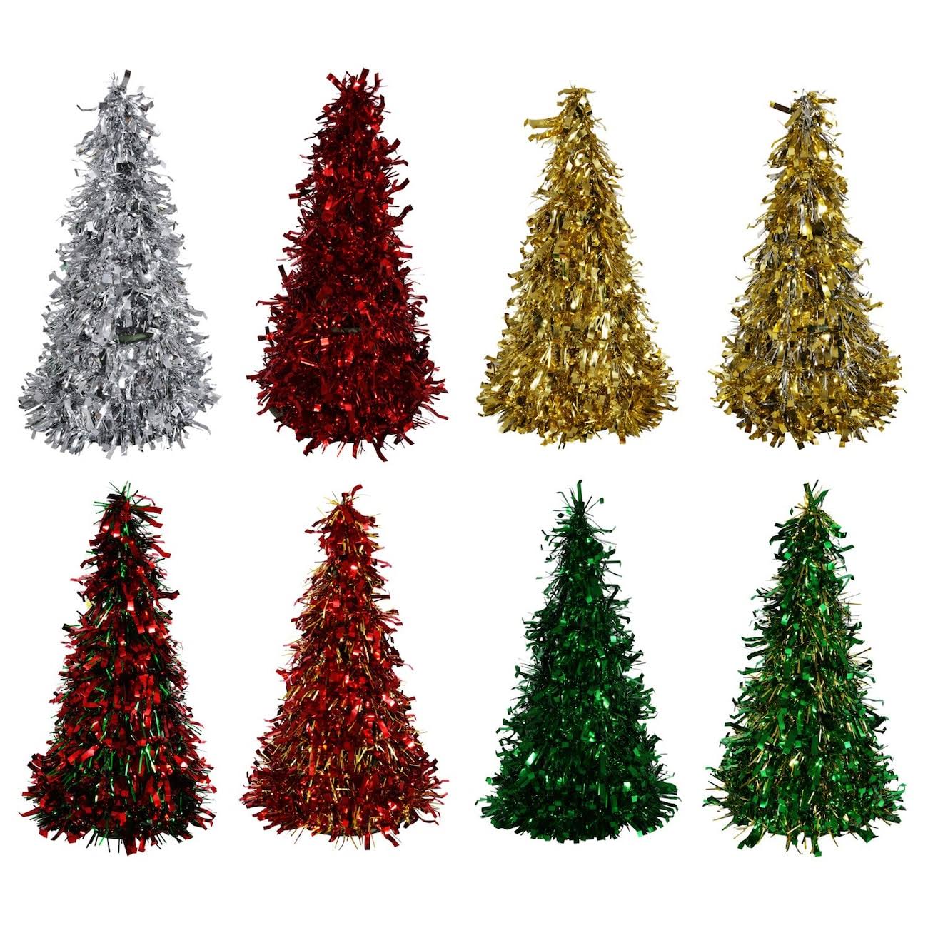 36 Christmas House Cone-Shaped Tinsel Trees, 10" at Dollar Tree