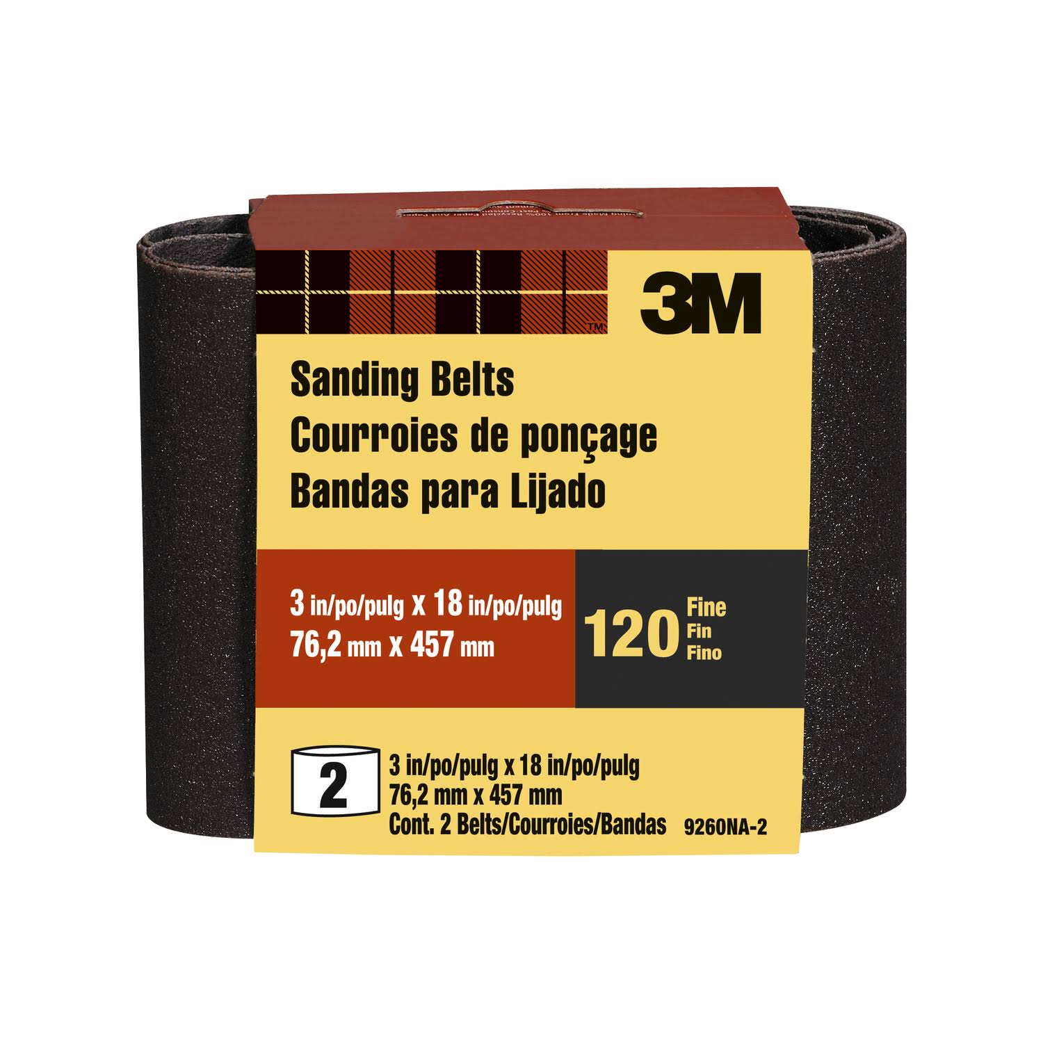 3M Grit Aluminum Oxide Sanding Belt - 3" x 18", 2pk