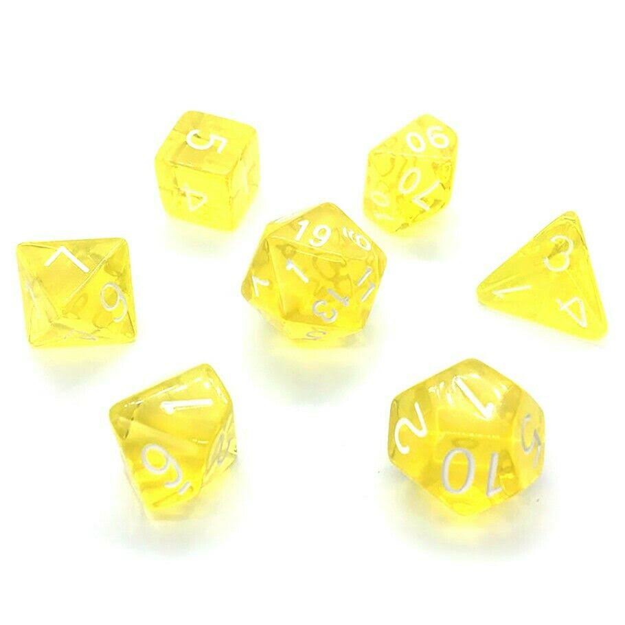 Polyhedral Dice - Translucent Yellow w/White (7)