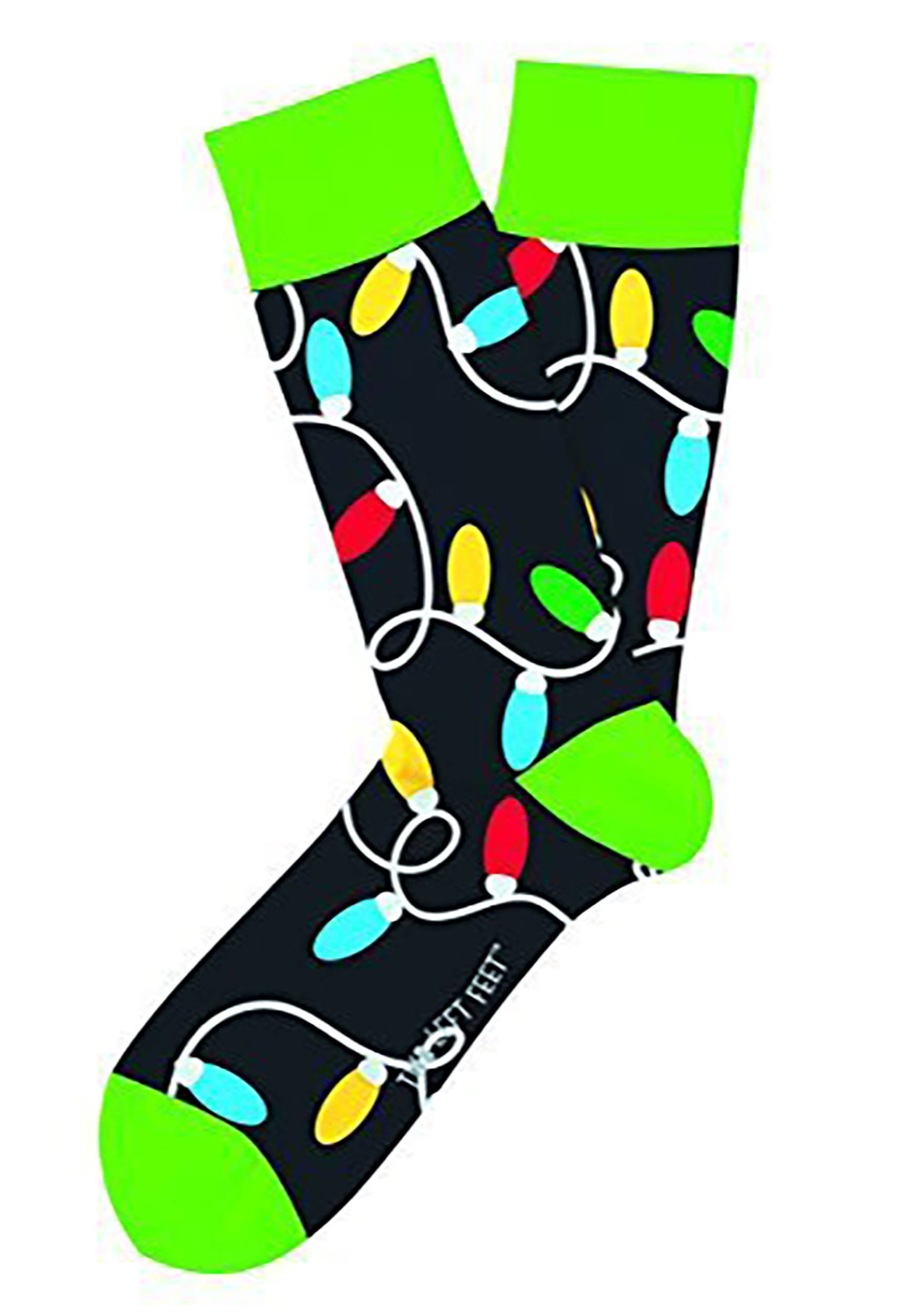 Two Left Feet Lotsa Christmas Lights Socks | Adult | Unisex | Black/Green | One-Size | Two Left Feet