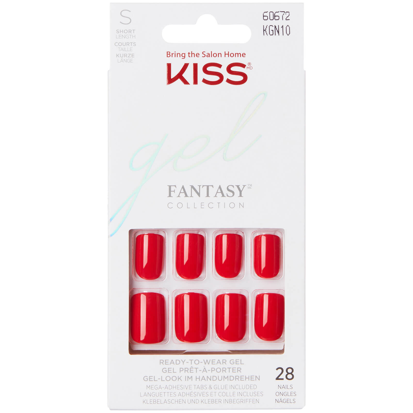 Kiss Gel Fantasy Short Length Nails - with Adhesive Tabs and Glue, 28ct