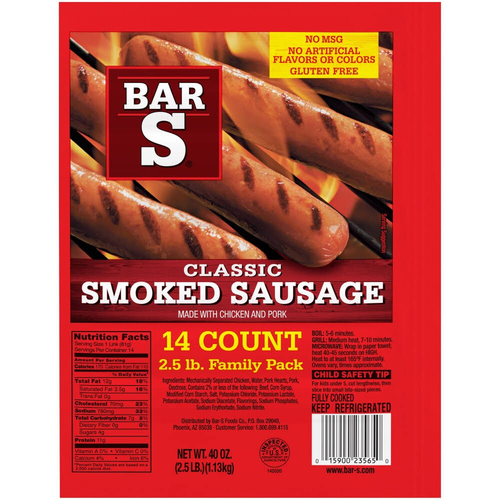 Bar-S Classic Smoked Sausage - Family Pack, 40 oz