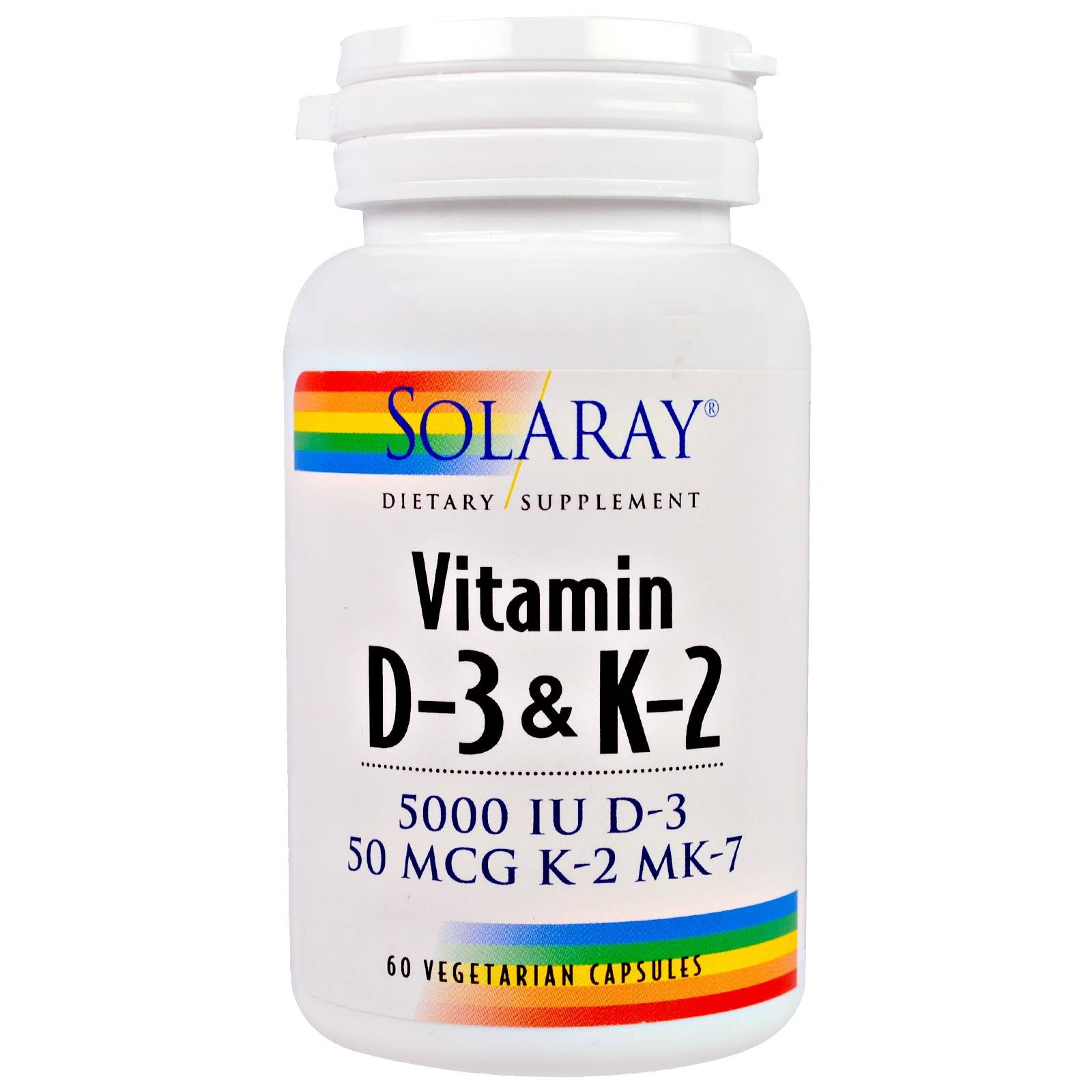 Solaray Vitamin D-3 & K-2 Dietary Supplement - 60 Capsules