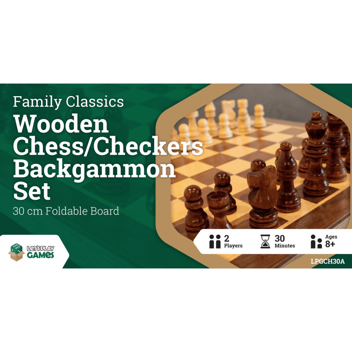 Wooden Folding Chess/Checkers/Backgammon Set - 30cm, Size: One Size
