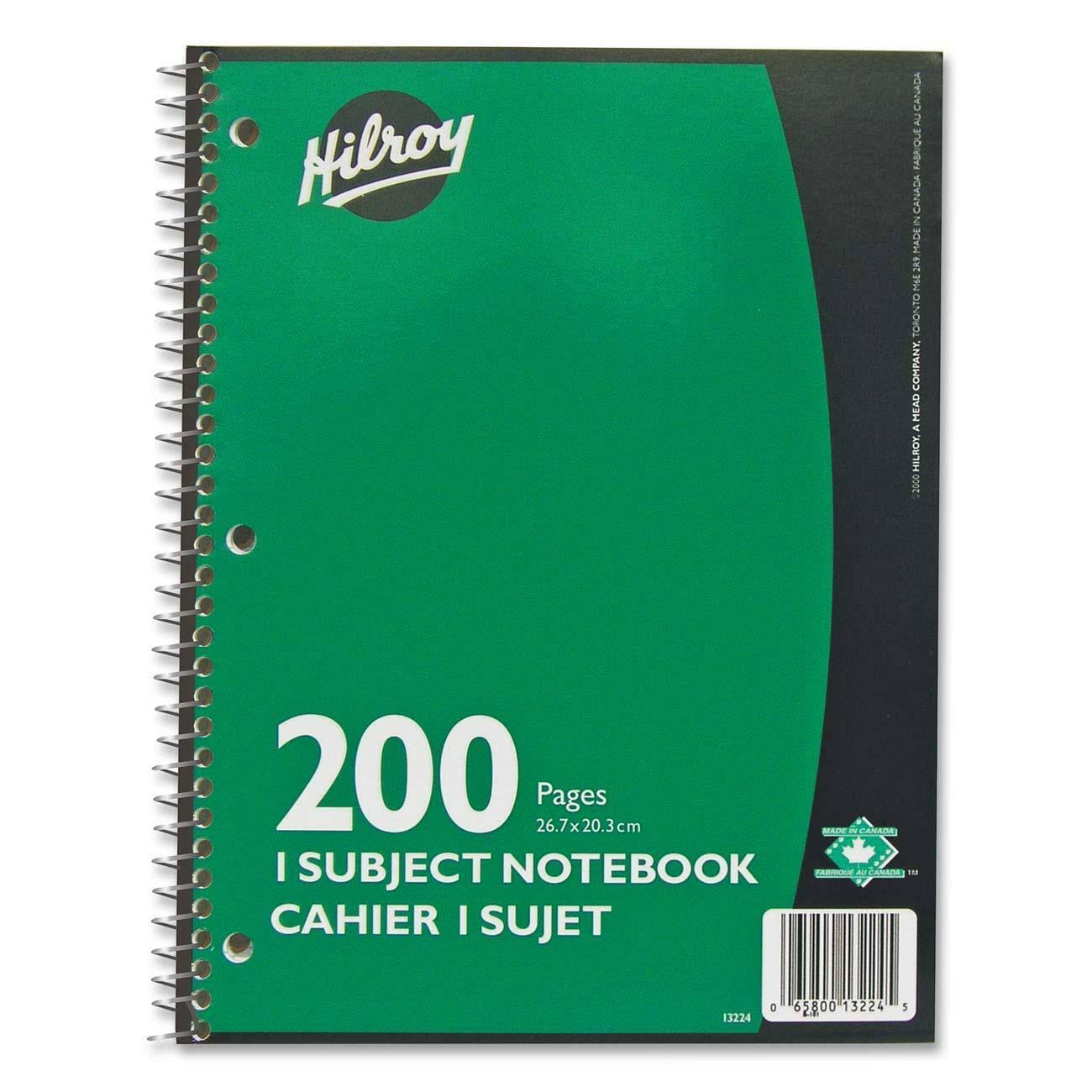 Hilroy Coil 1 Subject Wide Ruled Notebook - 10.5" x 8", 3 Hole Pun