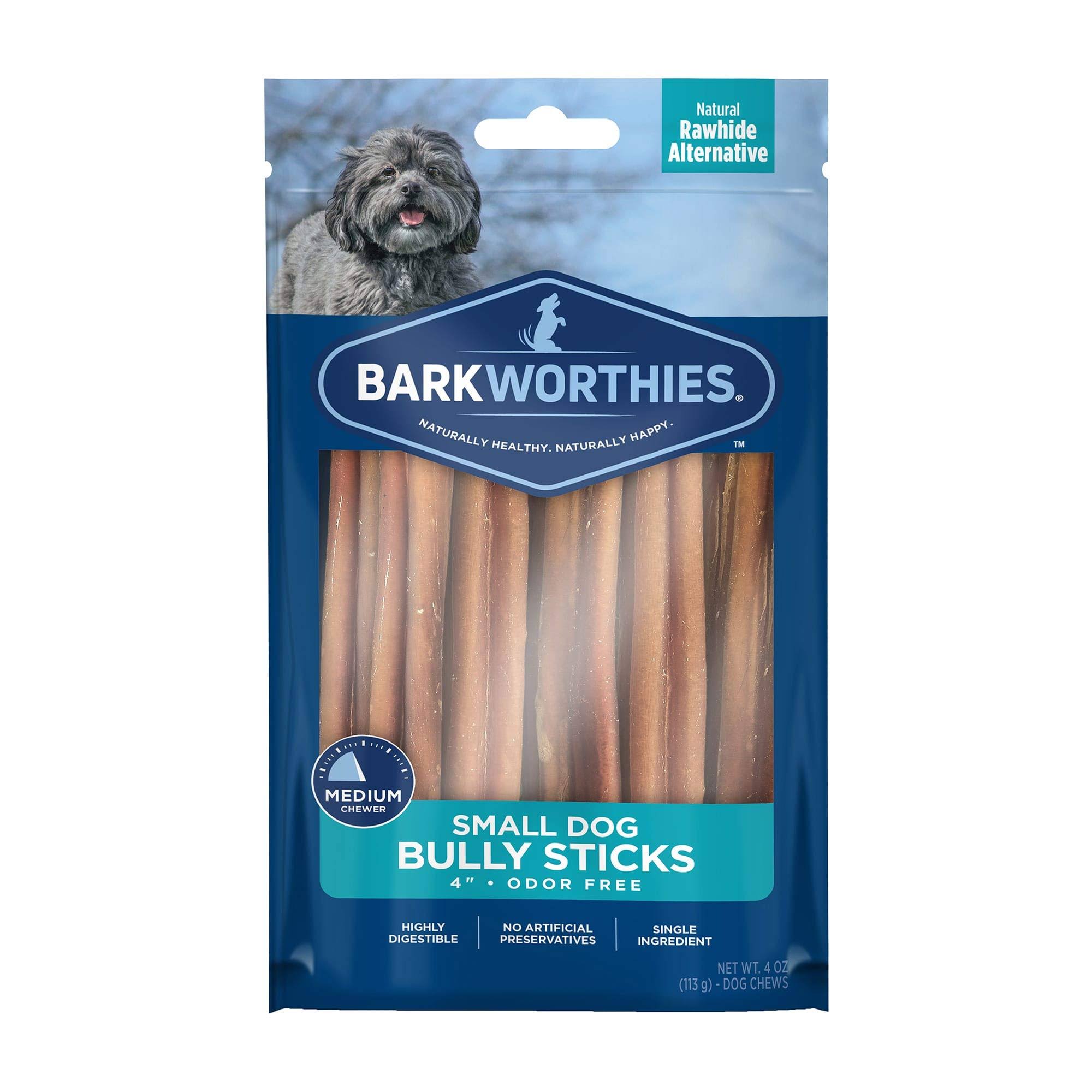 Barkworthies Odor Free Bully Sticks Small Dog Chews, 4 in