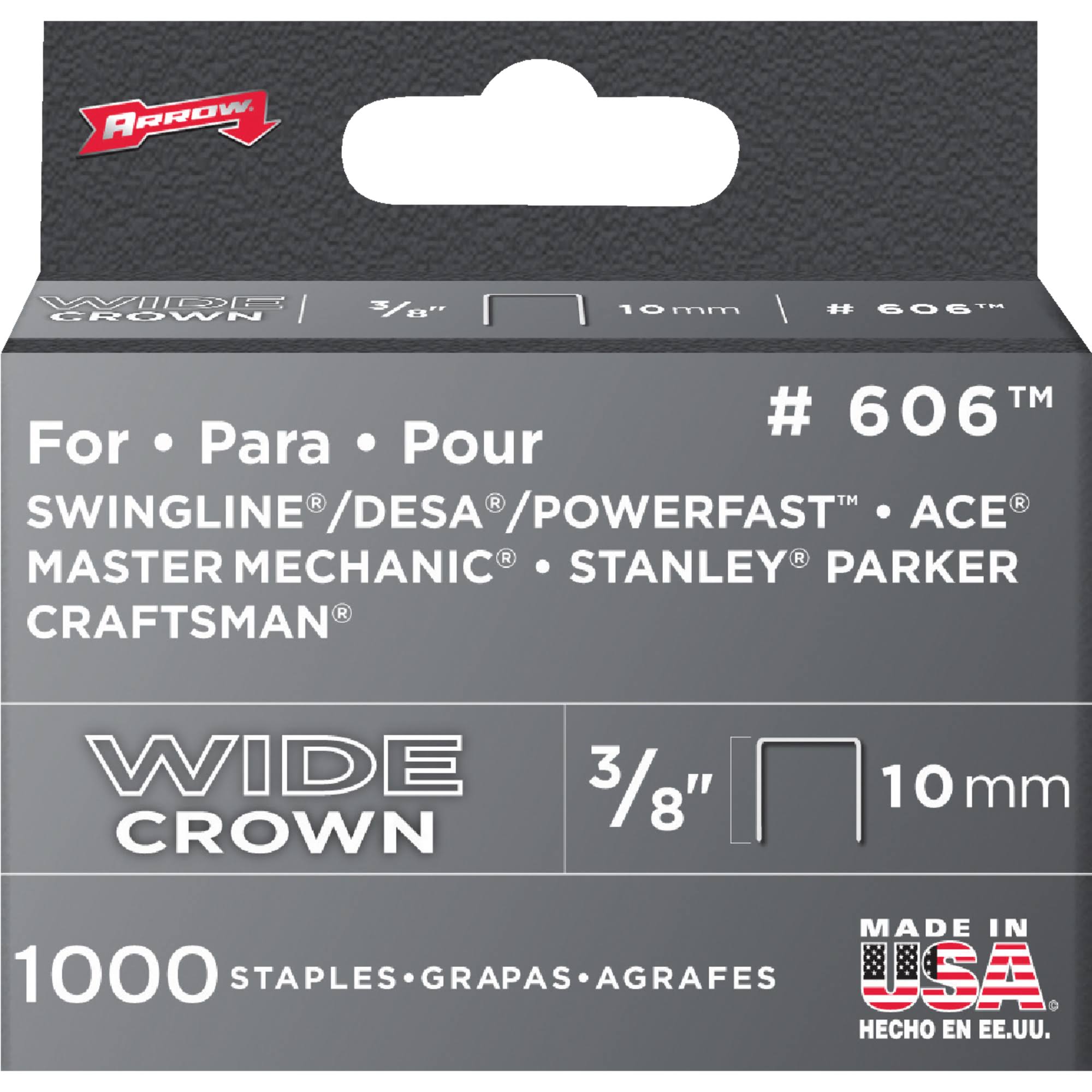 Arrow Fastener 606 Wide Crown Staple - 1,000 Staples, 10mm