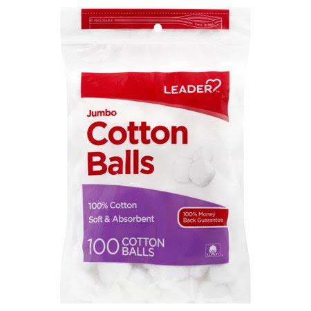 Leader Cotton Balls, Soft & Absorbent, Jumbo - 100 cotton balls