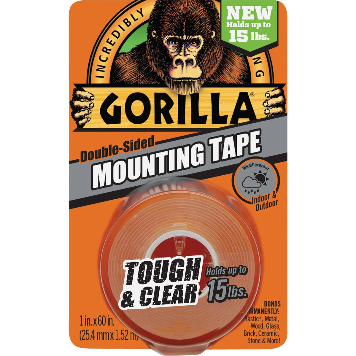 Gorilla Double-Sided Mounting Tape - Tough and Clear, 1" x 60"