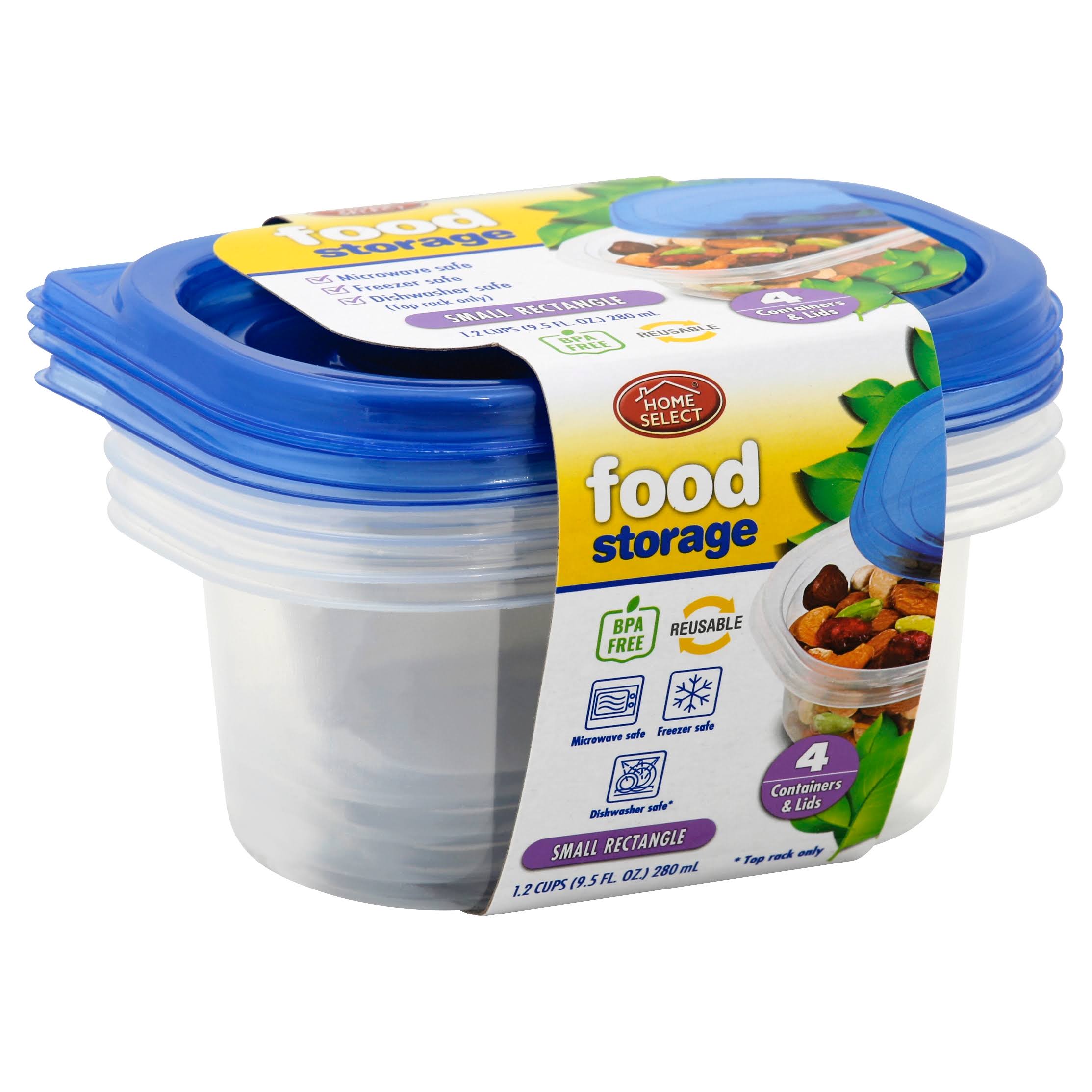 Home Select Food Storage, Small Rectangle, 1.2 Cups - 4 containers & lids