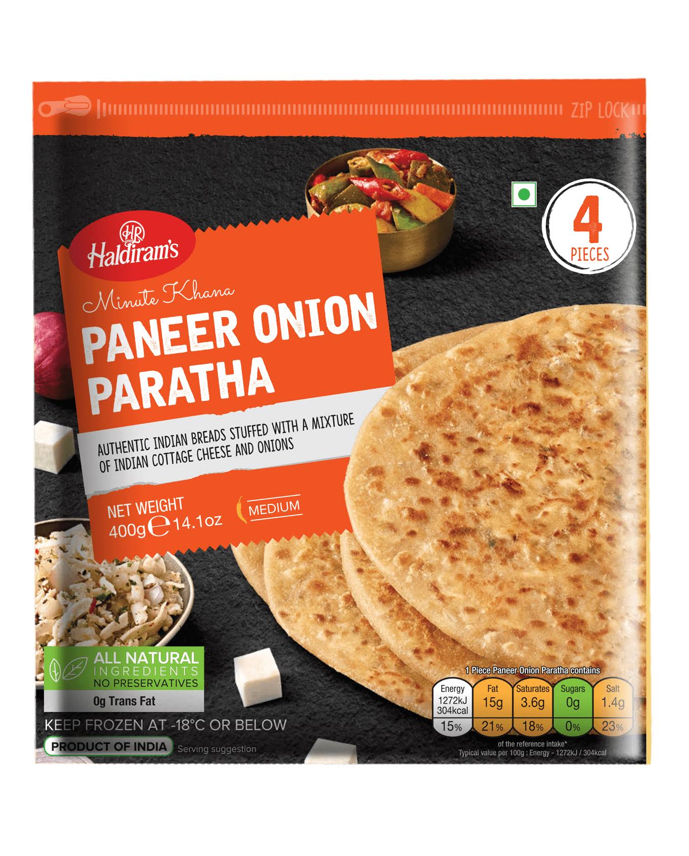 Haldiram's Paneer Onion Paratha 4pcs 400gm
