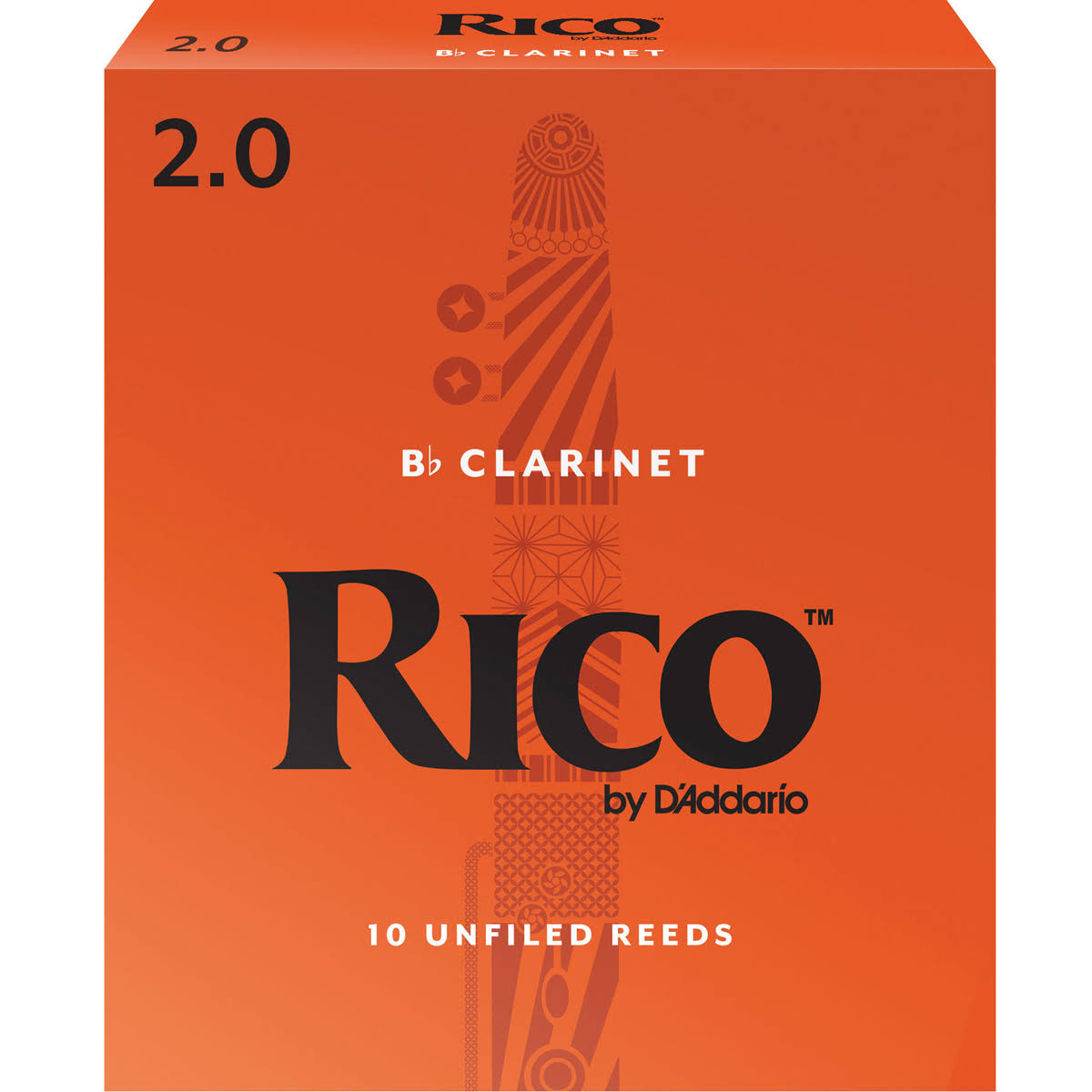 Rico by D'Addario Bb Clarinet Reeds - Strength 2.0, 10 Unfiled Reeds
