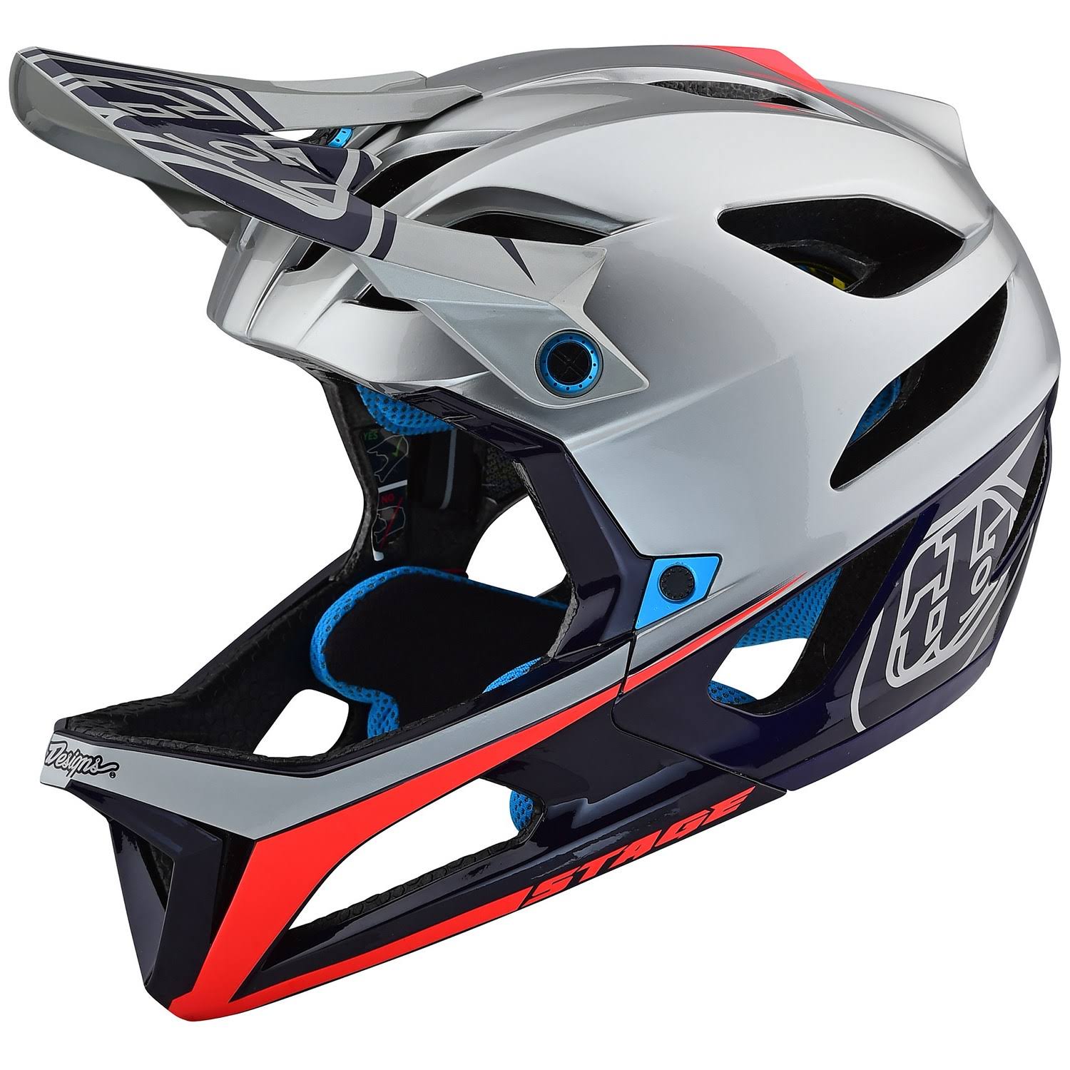 Troy Lee Designs Stage MIPS Race Helmet - XS/S - Race Silver-Navy