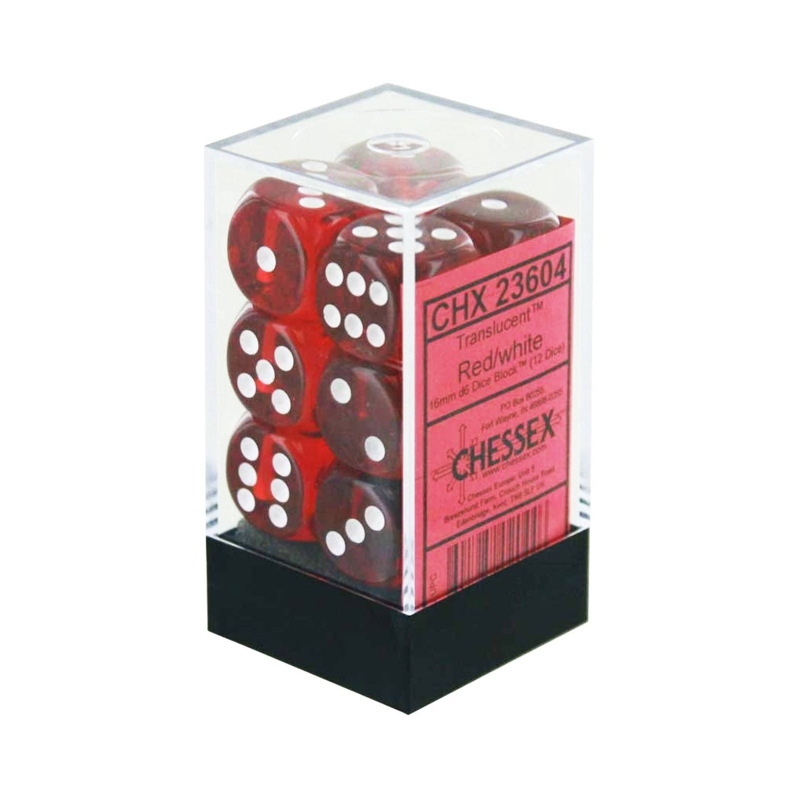 Chessex Translucent Dice Set - D6, 16mm, Red with White, 12pcs