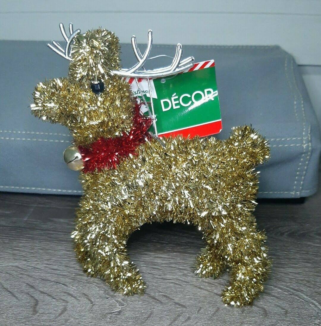 Christmas House Gold Tinsel Reindeer Christmas Ornament Nwt