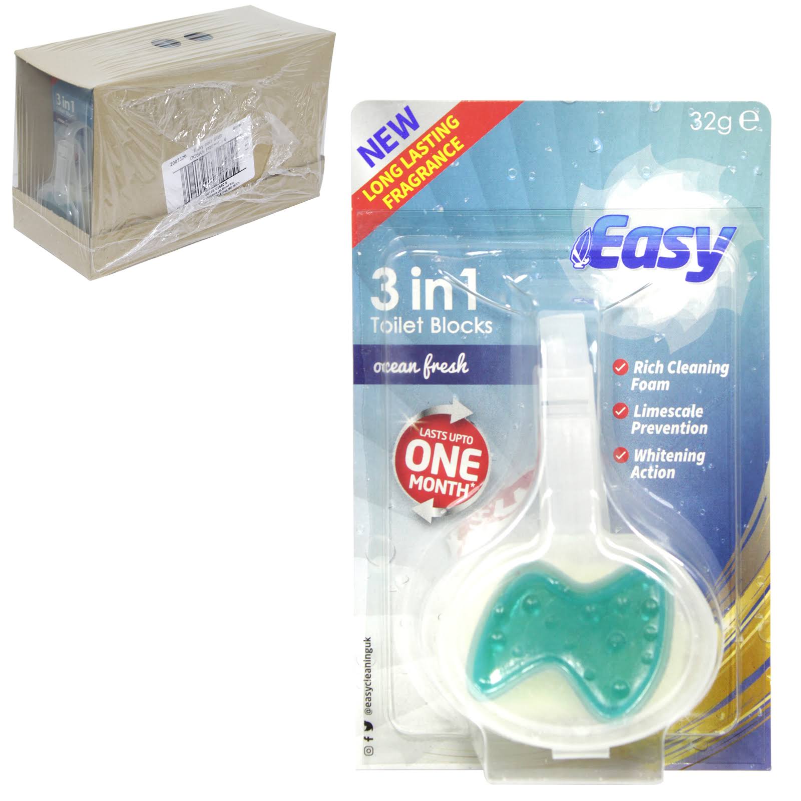 Easy 3in1 Toilet Rim Block 32gm Ocean Fresh X6 (Pack of 6)