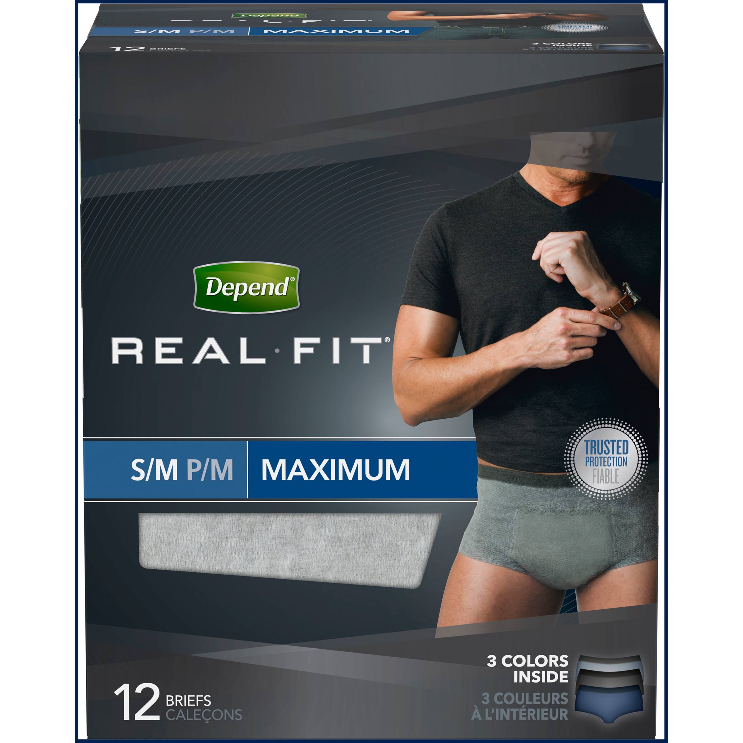 Depend Real Fit for Men Incontinence Briefs - Maximum Absorbency, Small/Medium, 12ct