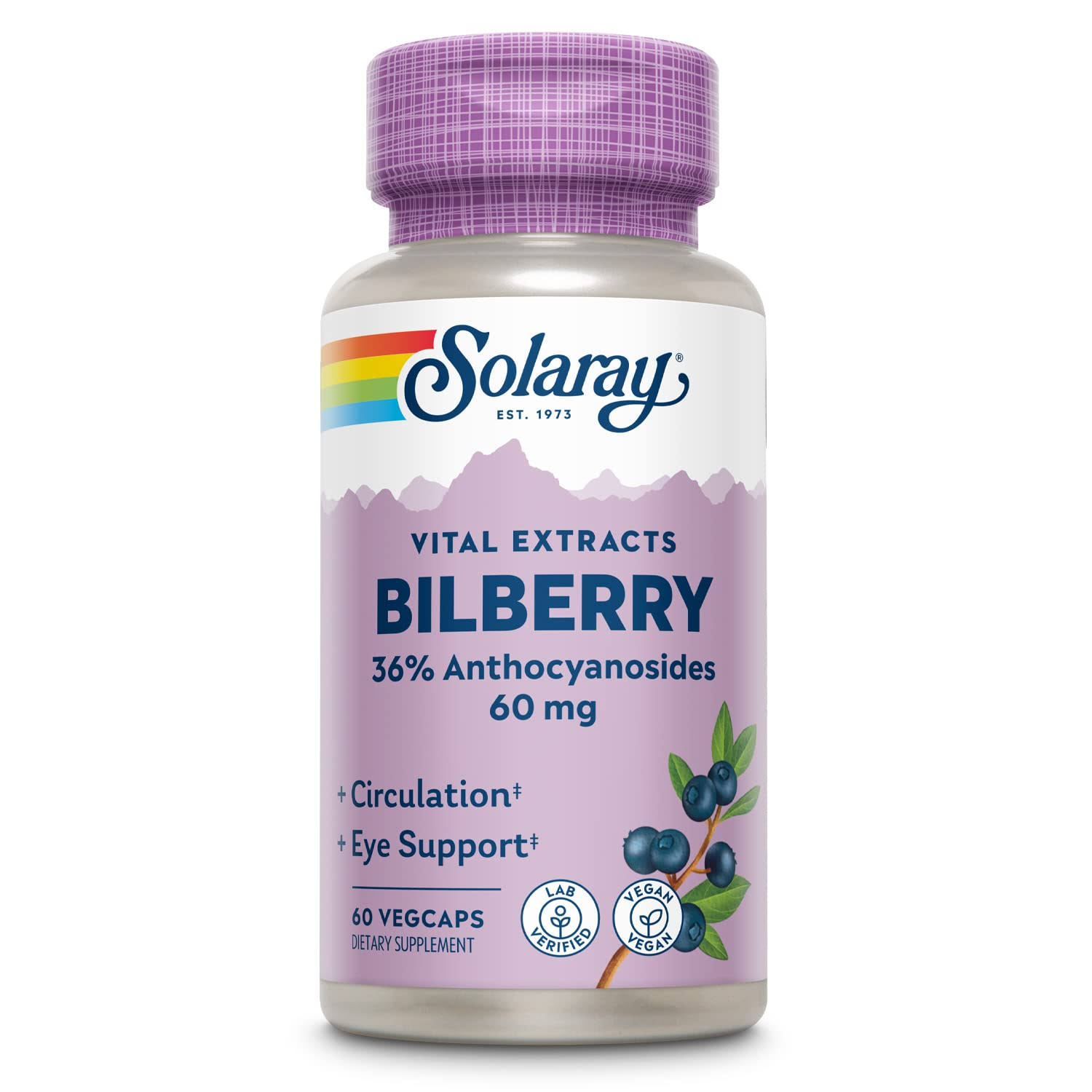 Solaray Bilberry Extract Supplement - 60 Vegetarian Capsules