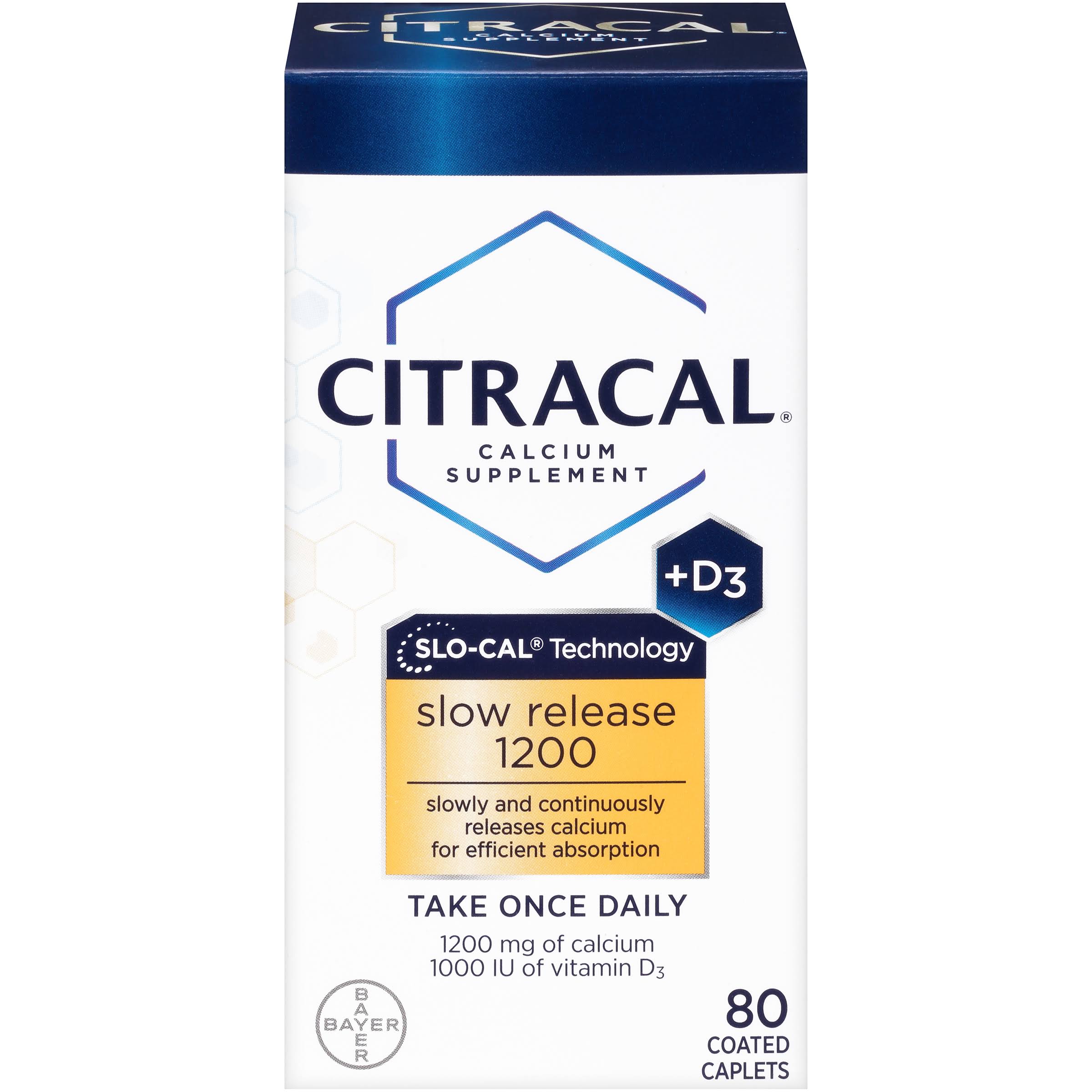 Citracal Calcium Supplement Slow Release 1200 D3 Vitamins - 80 Coated Tablets
